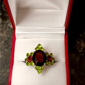 Silver, Tourmaline, Amethyst, designer ring, size 7
